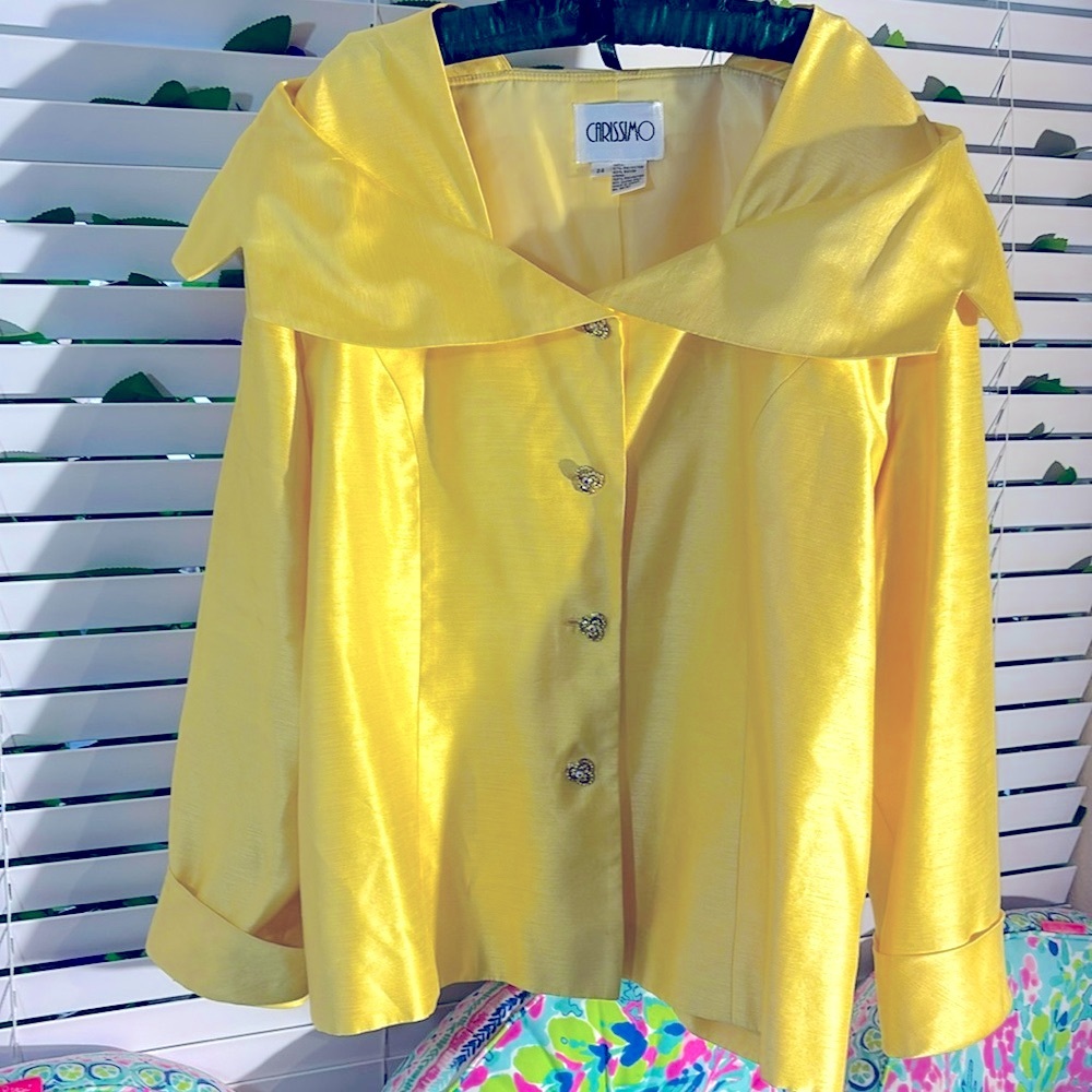 Carissimo buttercup yellow jacket with shawl collar and rhinestone buttons